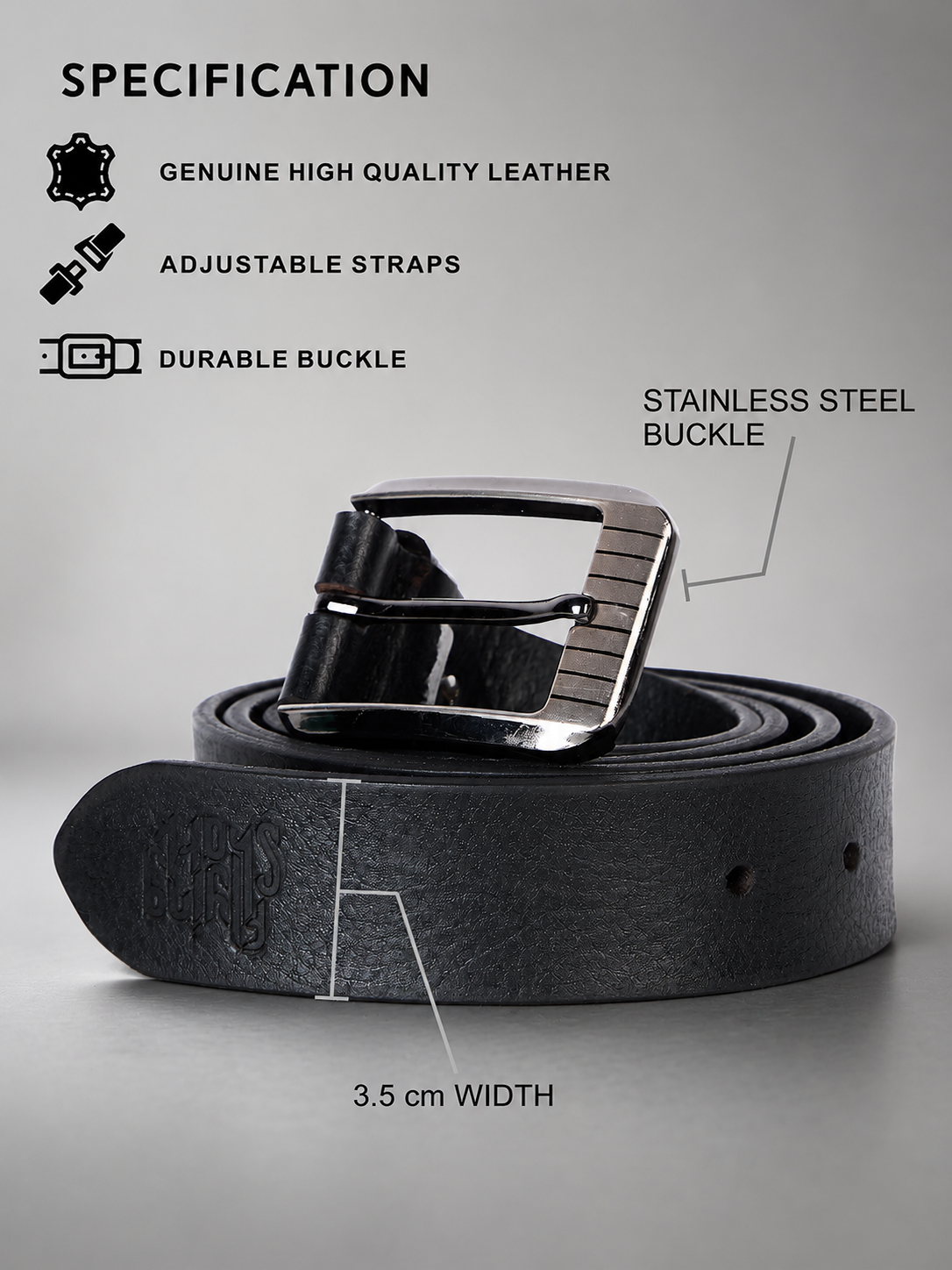Men's Black Leather Belt Flying Shark
