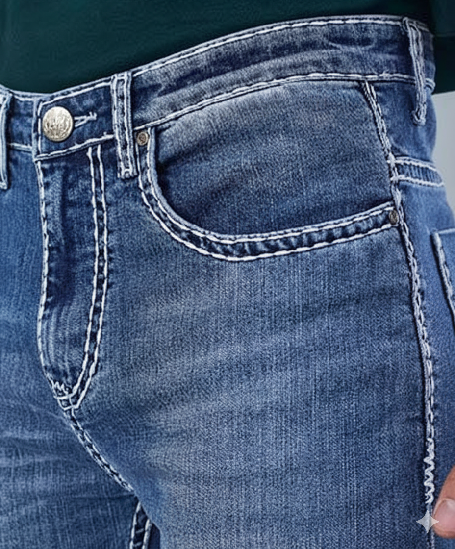Saddle Stitch Classic Blue Denim Jeans