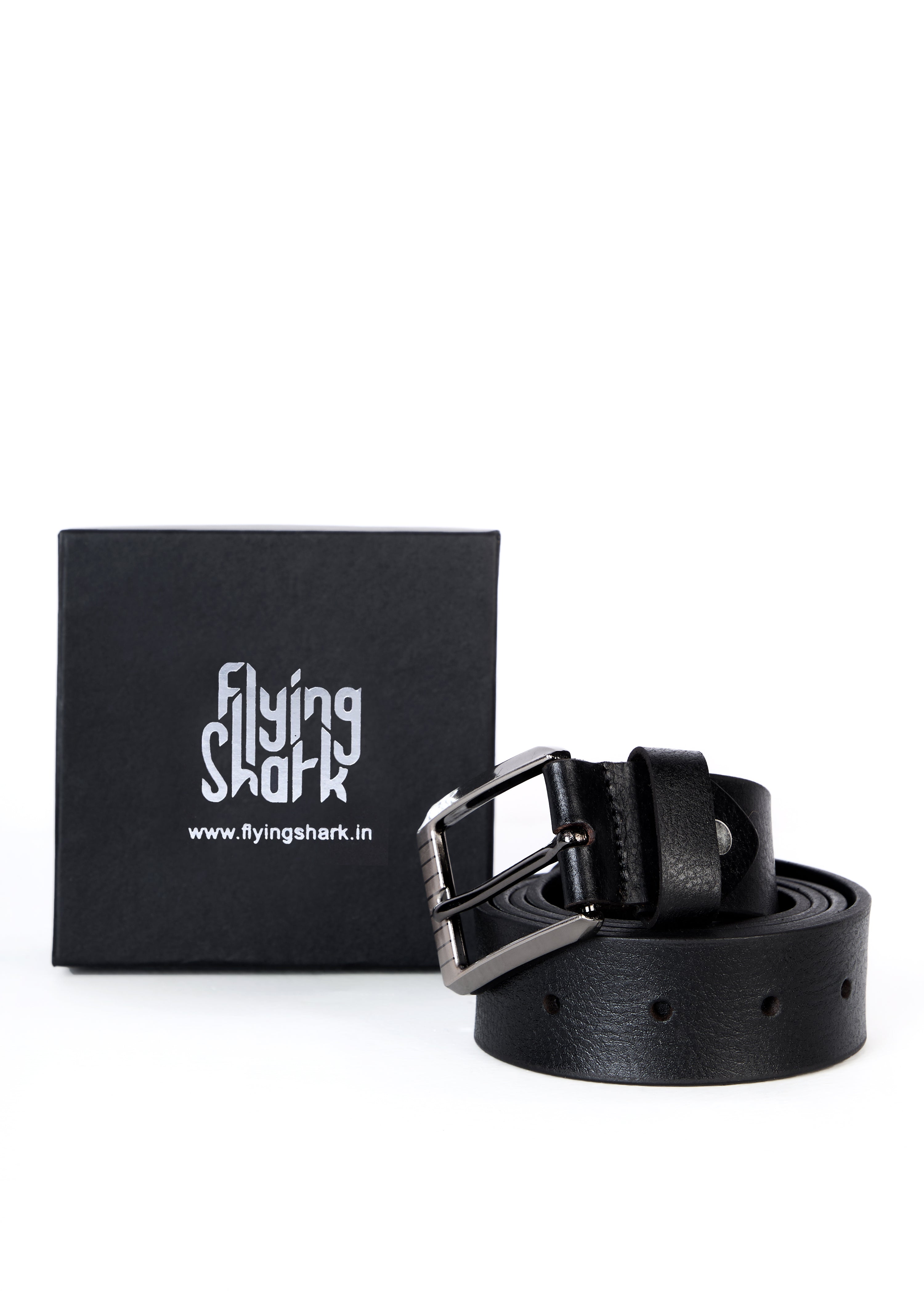 Flying Shark Men's Brown Leather Belt with Metal Buckle