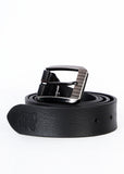 Flying Shark Men's Black Leather Belt with Metal Buckle