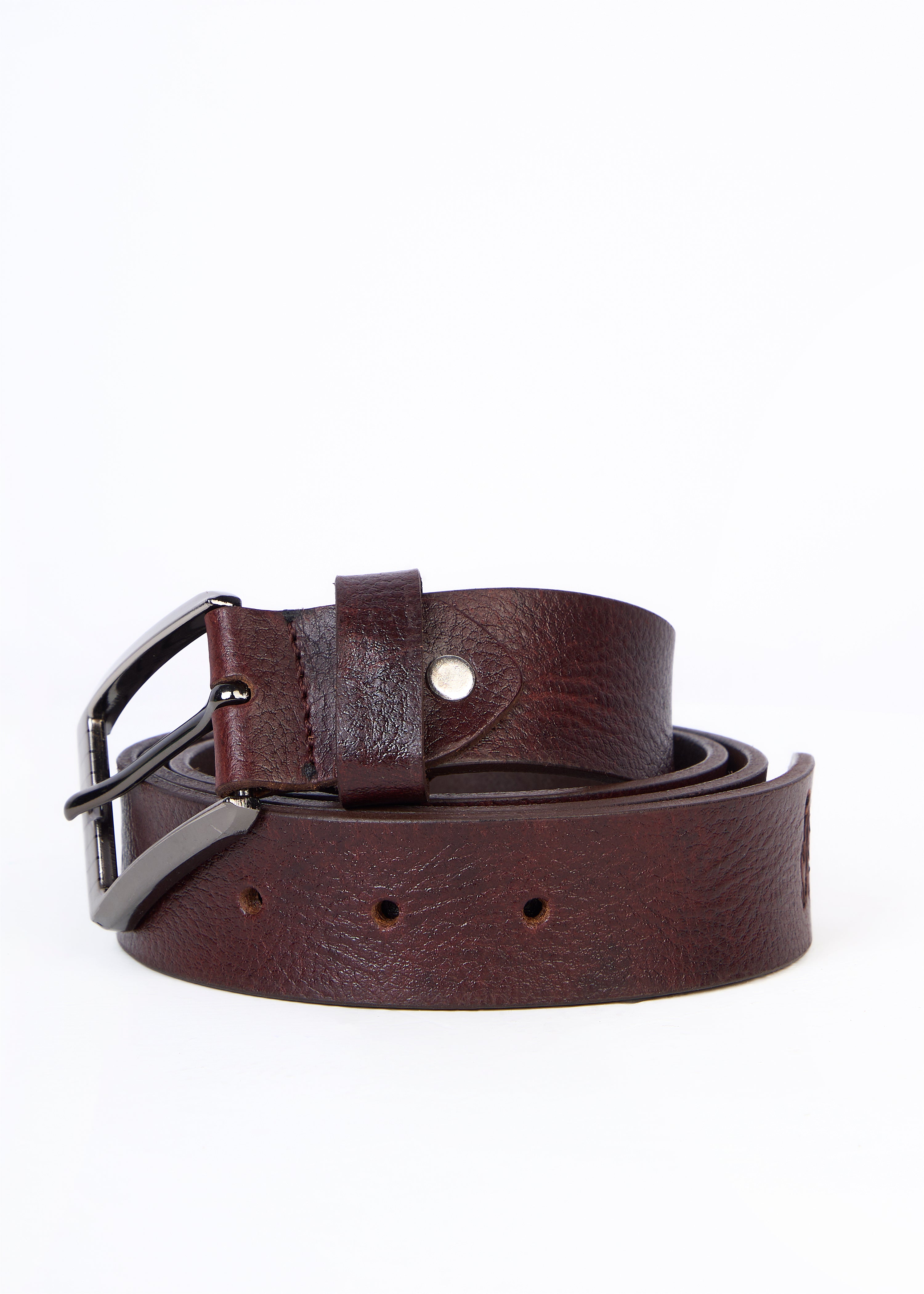 Flying Shark Men's Brown Leather Belt with Metal Buckle