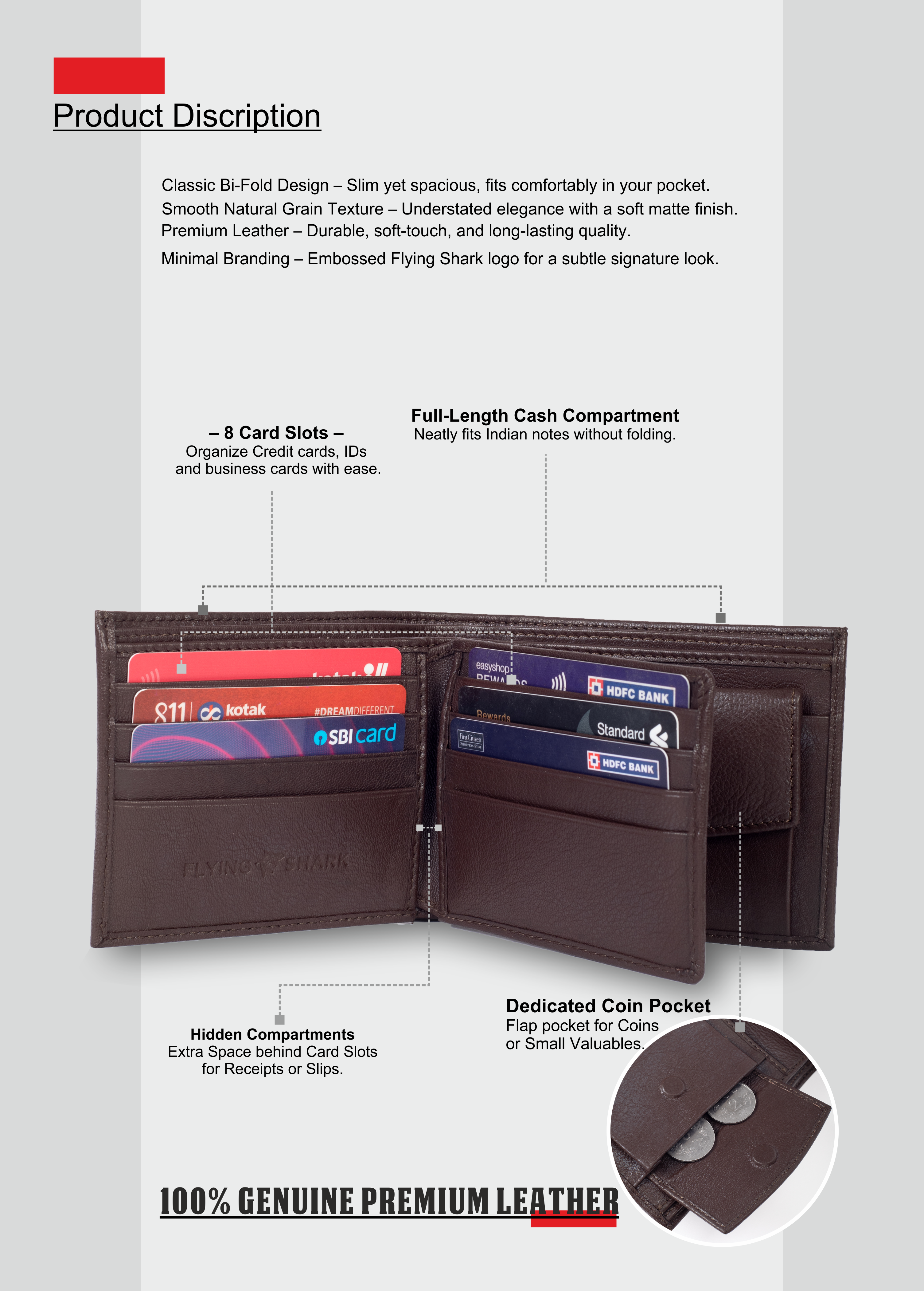Flying Shark Plain matte Jet Black Leather Wallet – Elegance Meets Functionality