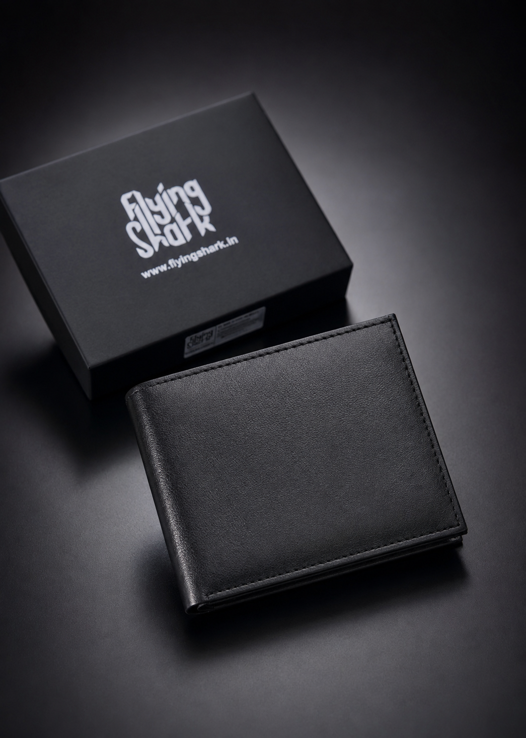 Plain matte Jet Black Leather Wallet Flying Shark