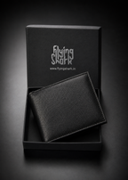 Plain matte Jet Black Leather Wallet Flying Shark