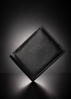 Plain matte Jet Black Leather Wallet Flying Shark