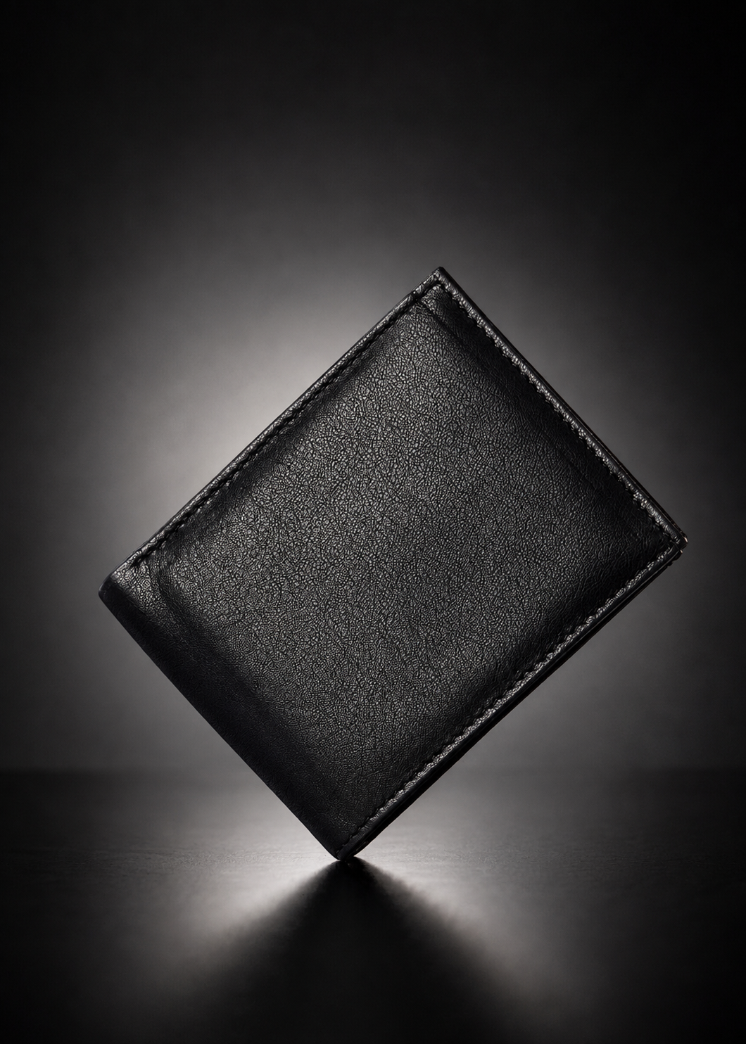 Plain matte Jet Black Leather Wallet Flying Shark