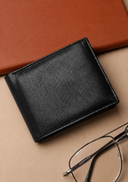 Plain matte Jet Black Leather Wallet Flying Shark