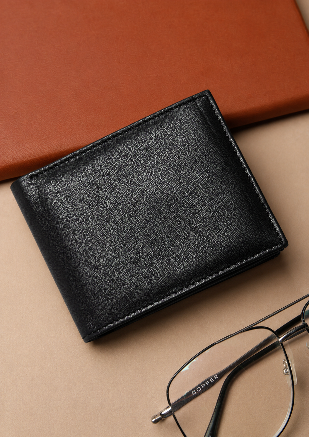 Plain matte Jet Black Leather Wallet Flying Shark