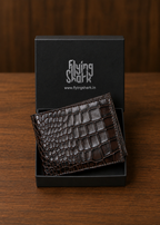 Brown Crocodile Leather Wallet Flying Shark