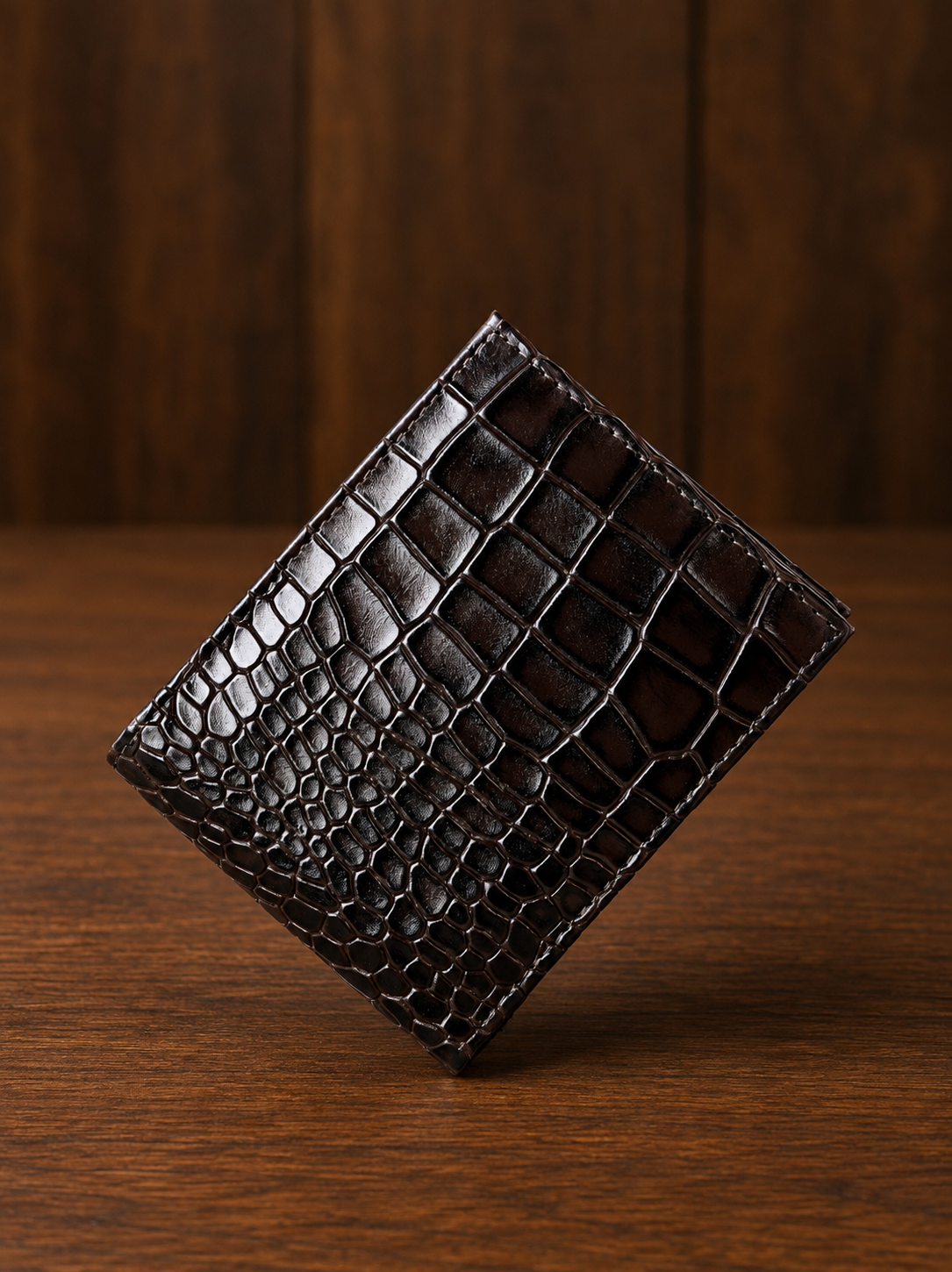 Brown Crocodile Leather Wallet Flying Shark