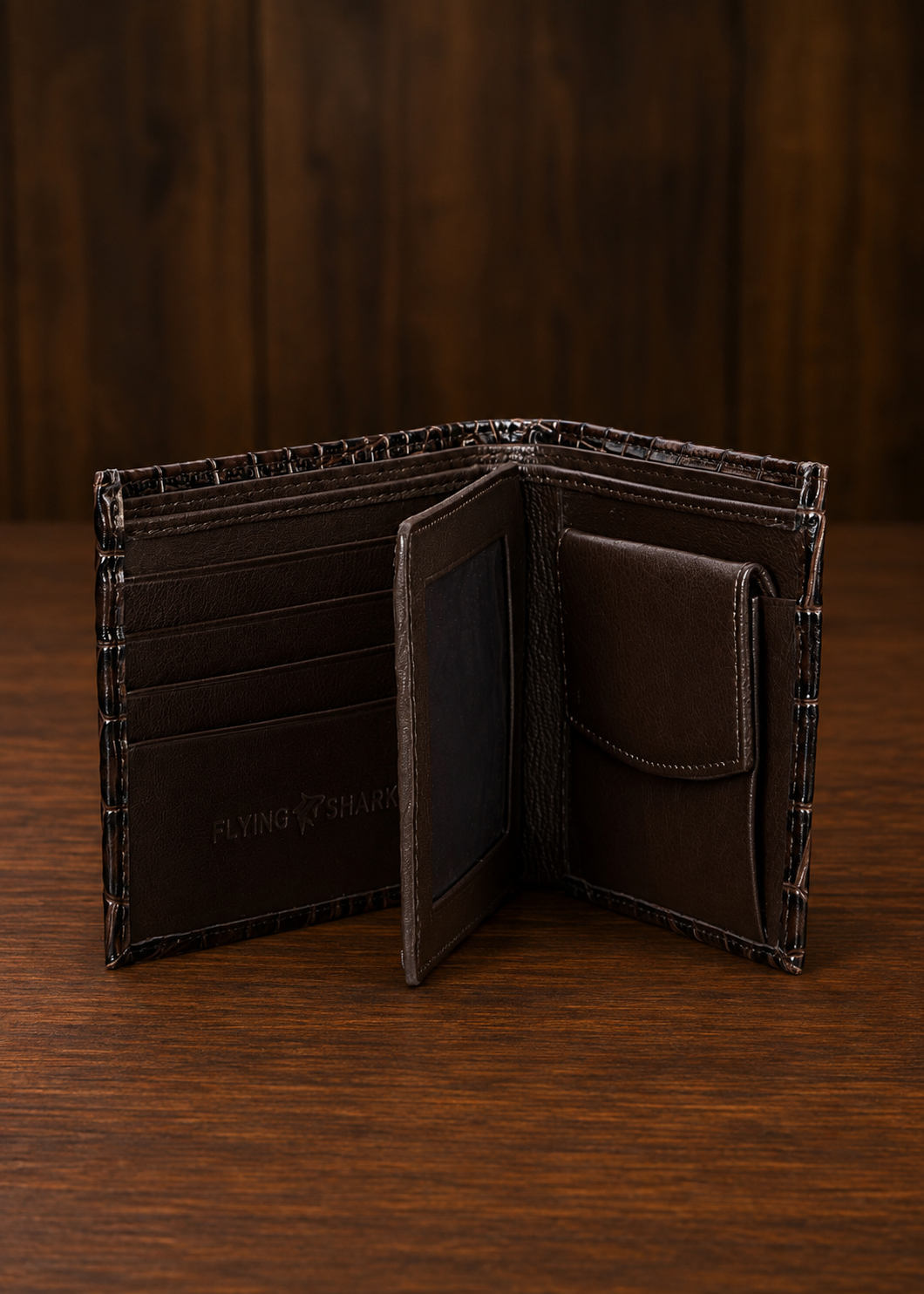 Brown Crocodile Leather Wallet Flying Shark
