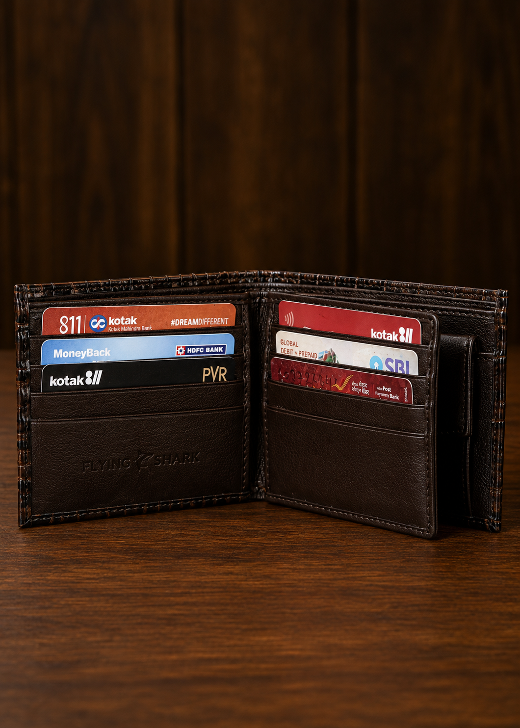 Brown Crocodile Leather Wallet Flying Shark