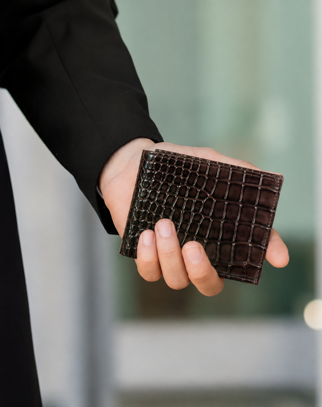 Brown Crocodile Leather Wallet Flying Shark