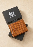 Tan Crocodile Leather Wallet Flying Shark