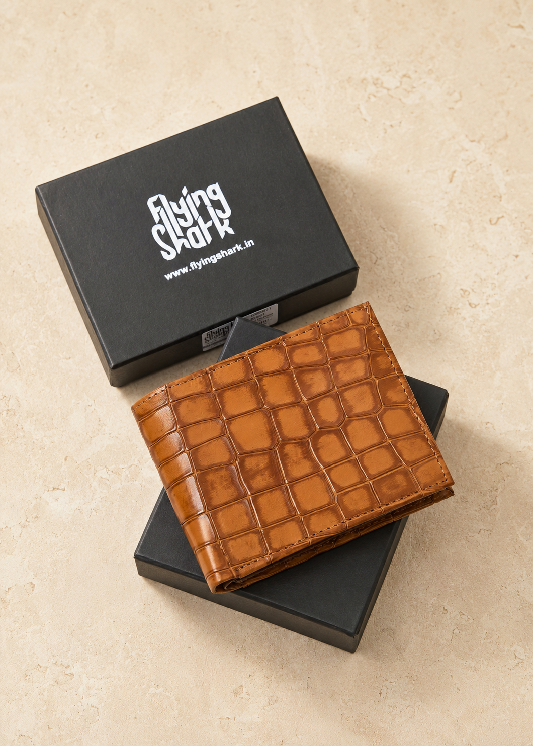 Tan Crocodile Leather Wallet Flying Shark