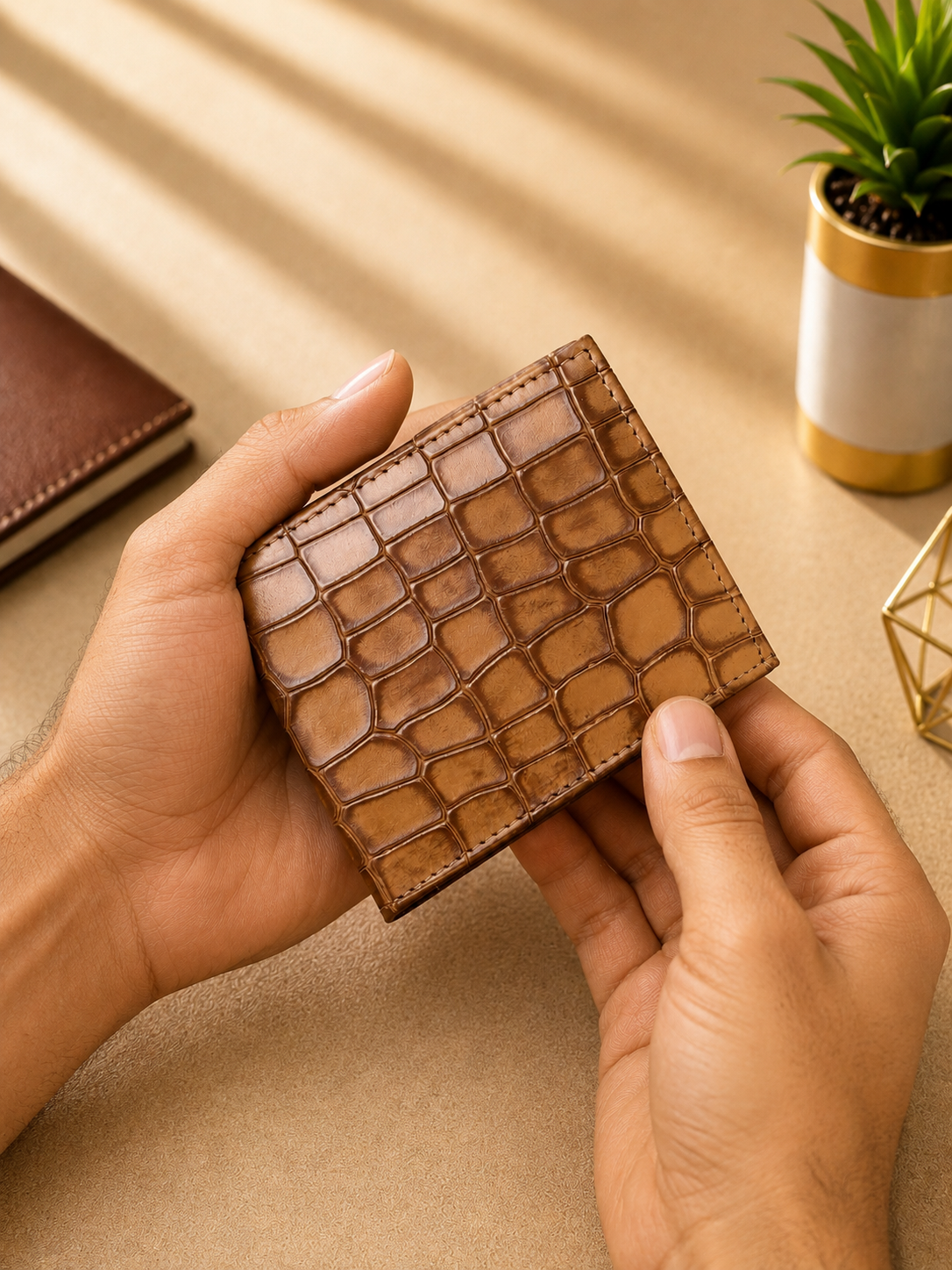 Tan Crocodile Leather Wallet Flying Shark