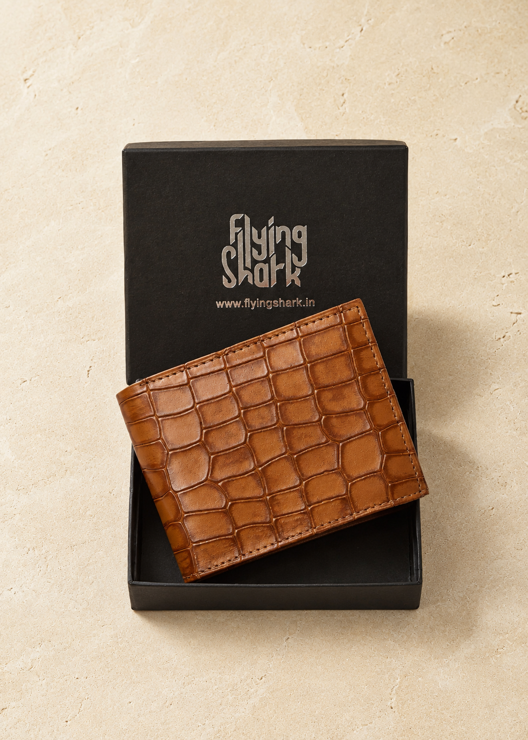 Tan Crocodile Leather Wallet Flying Shark