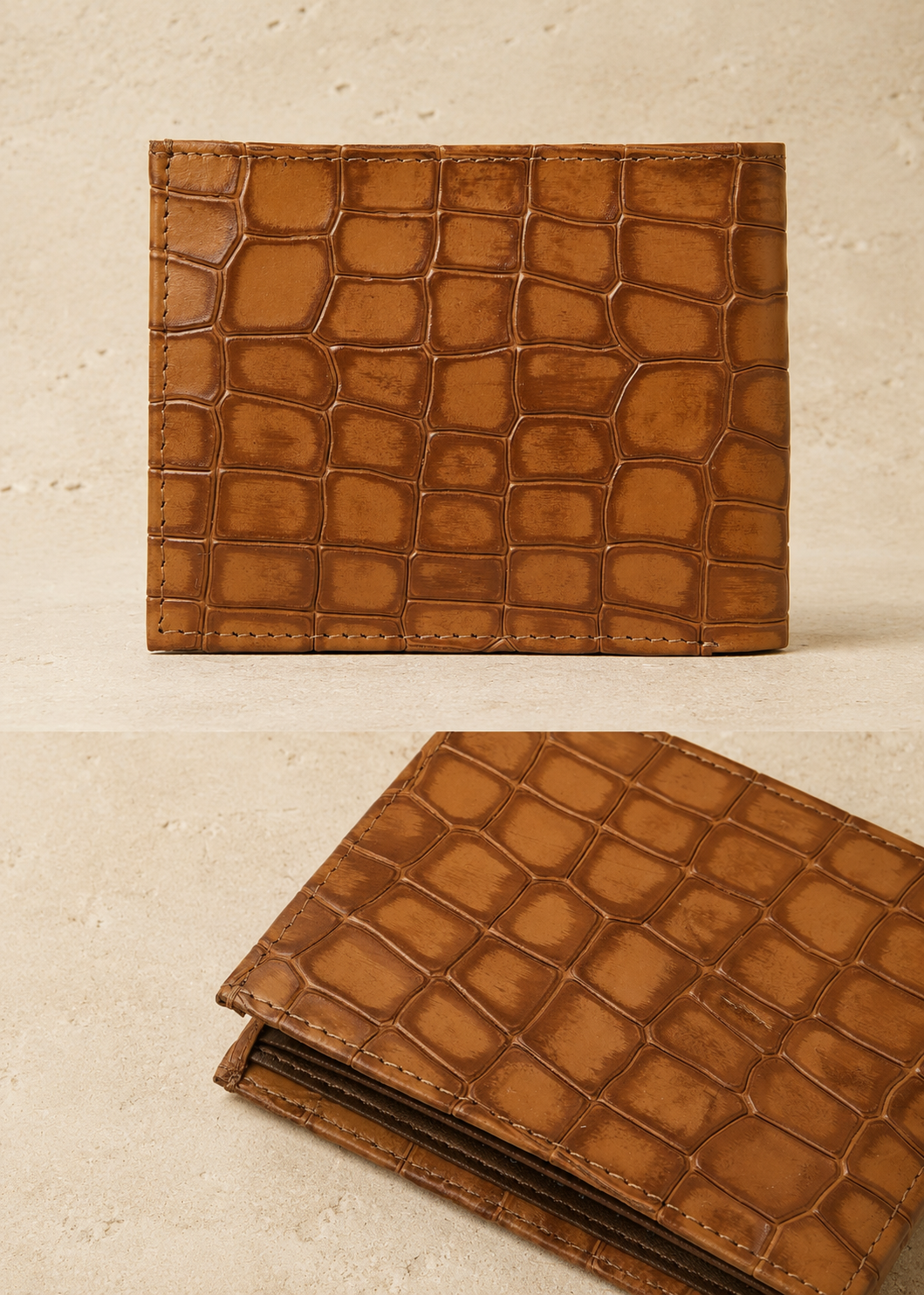 Tan Crocodile Leather Wallet Flying Shark