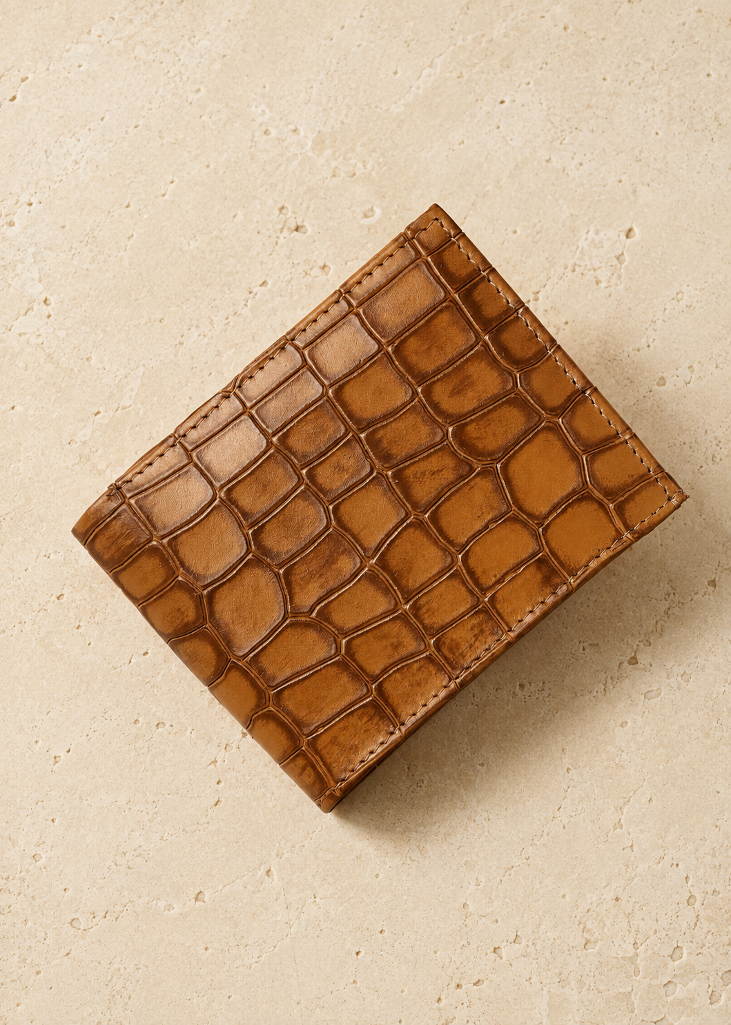 Tan Crocodile Leather Wallet Flying Shark