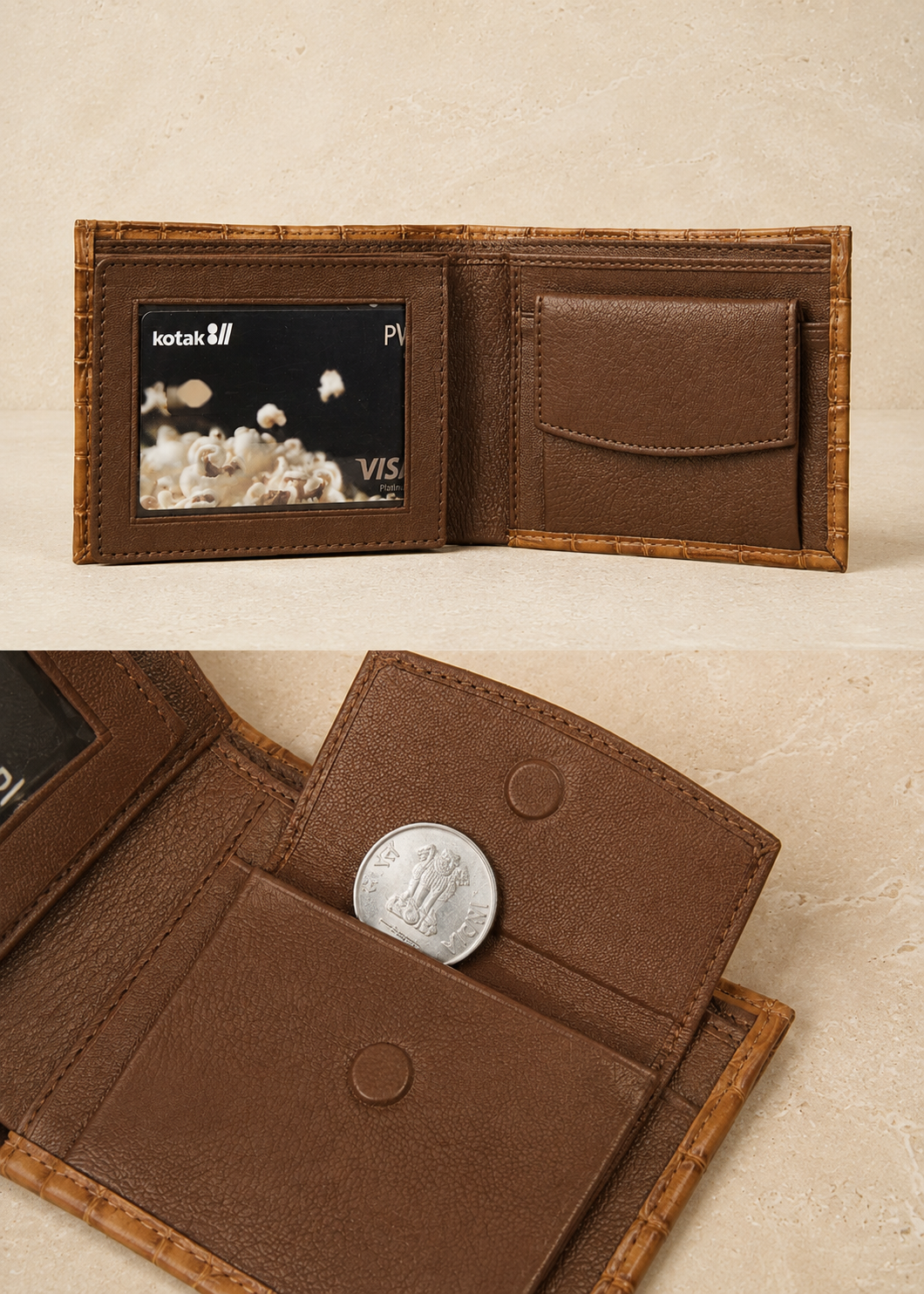 Tan Crocodile Leather Wallet Flying Shark