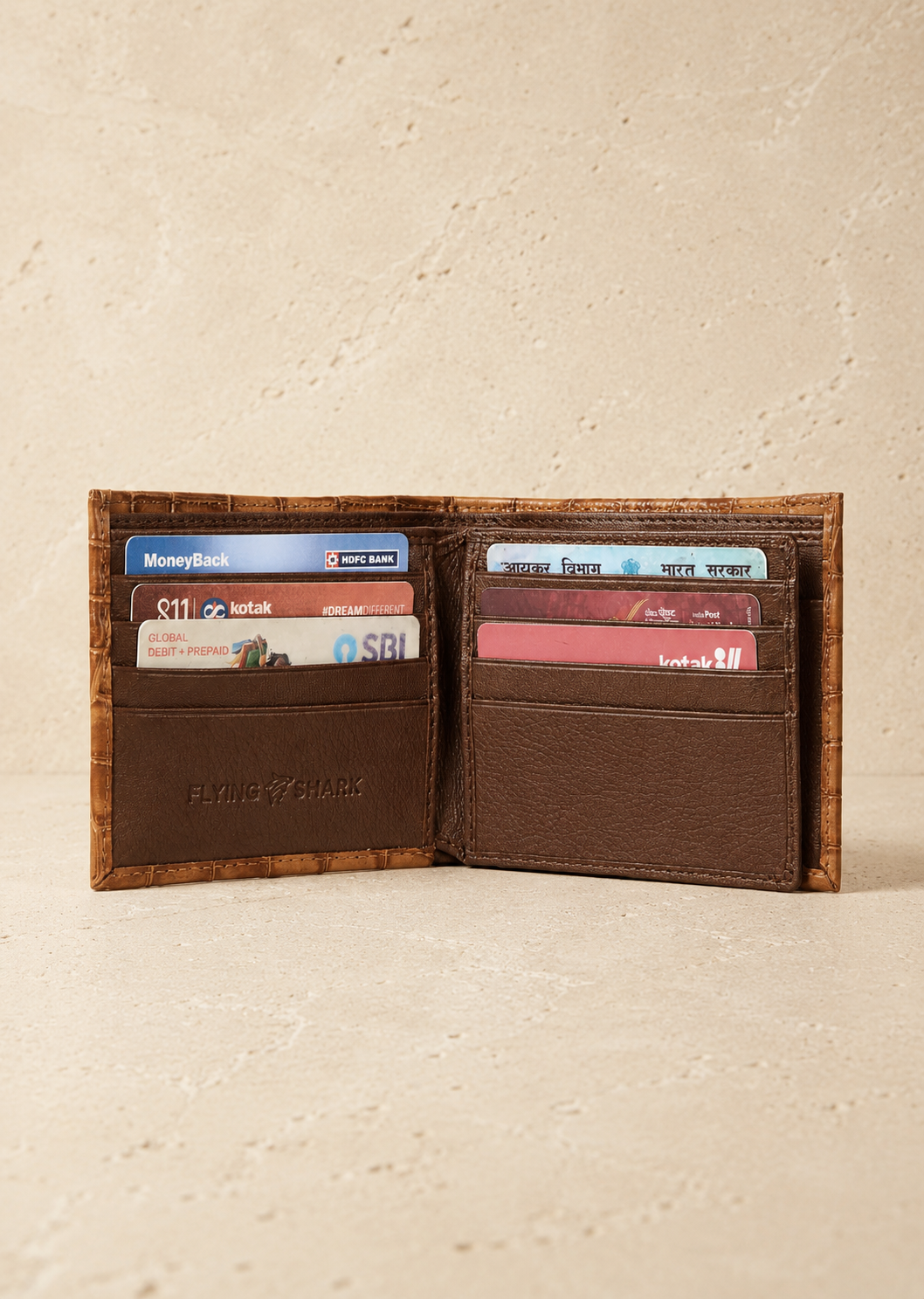 Tan Crocodile Leather Wallet Flying Shark