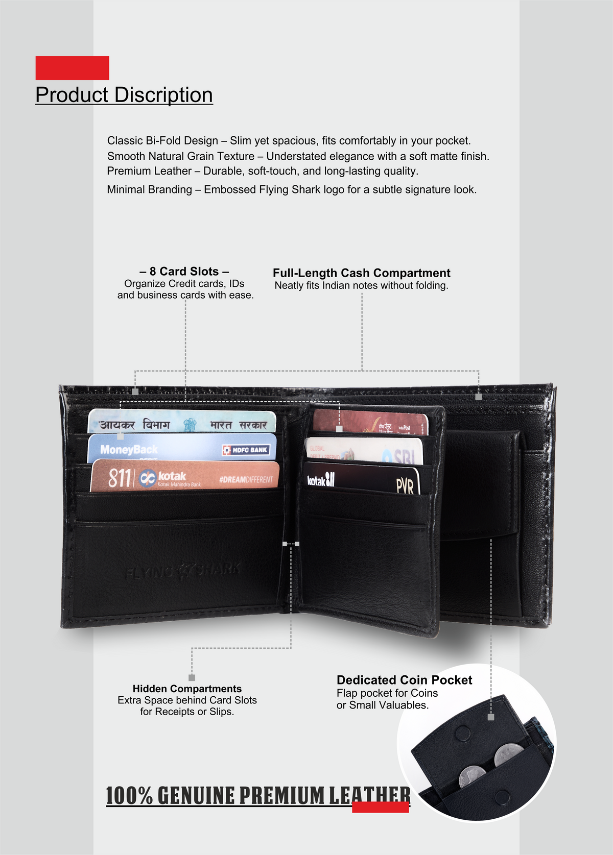 Black Crocodile Leather Wallet Flying Shark