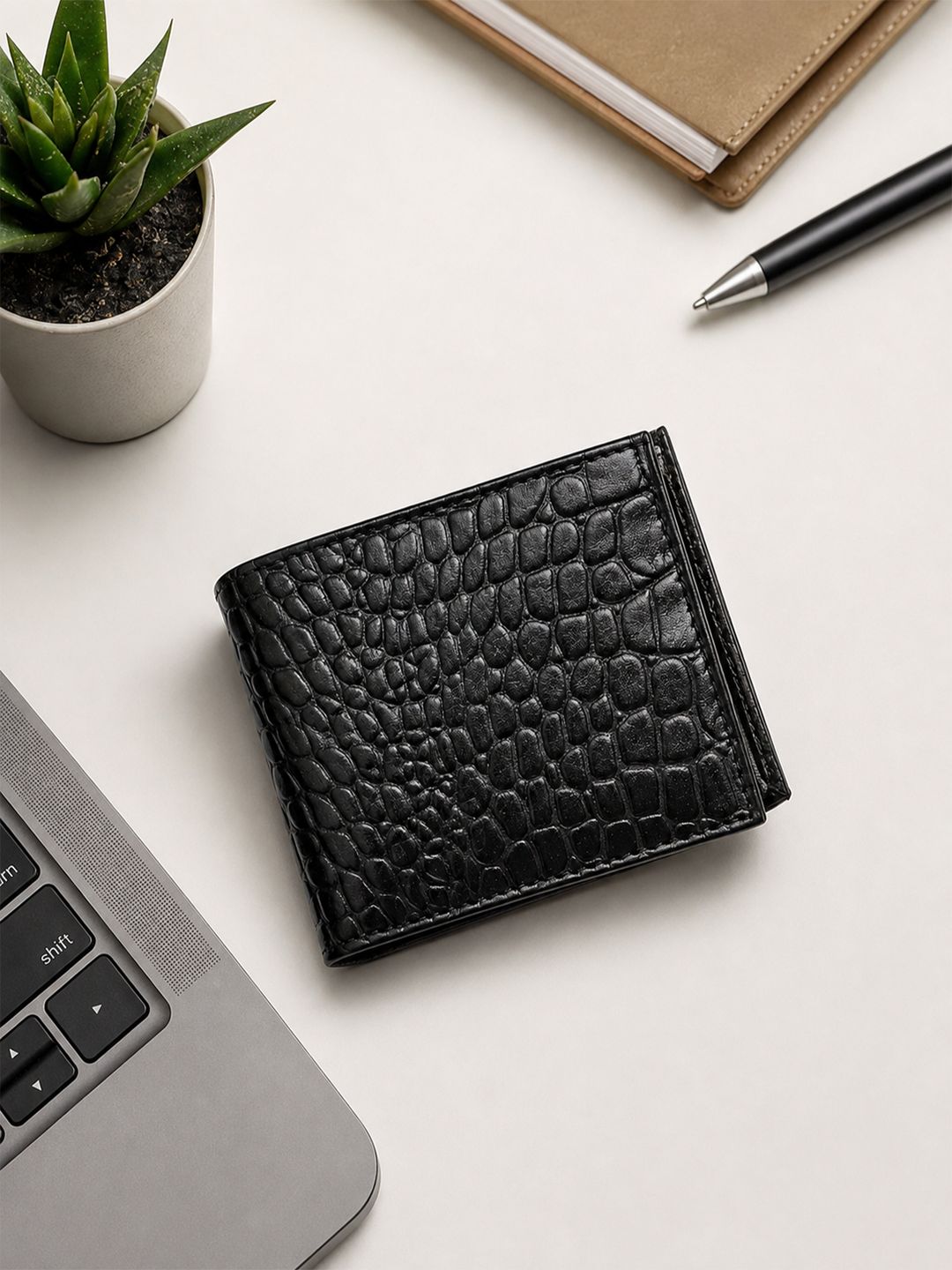 Black Crocodile Leather Wallet Flying Shark