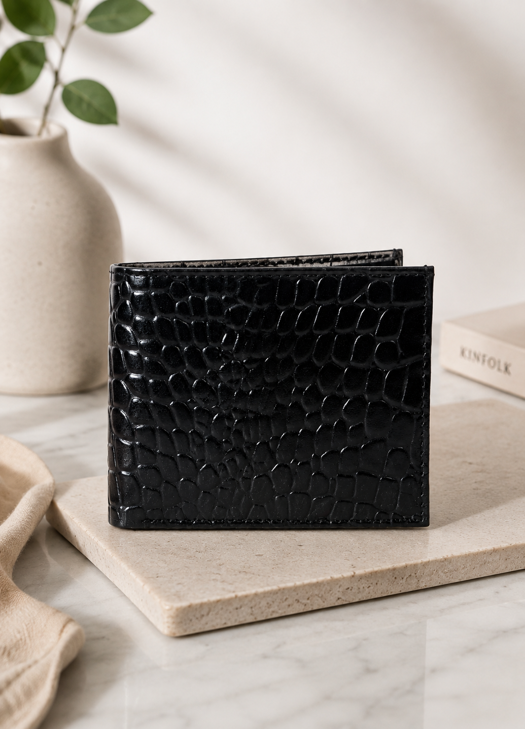 Black Crocodile Leather Wallet Flying Shark