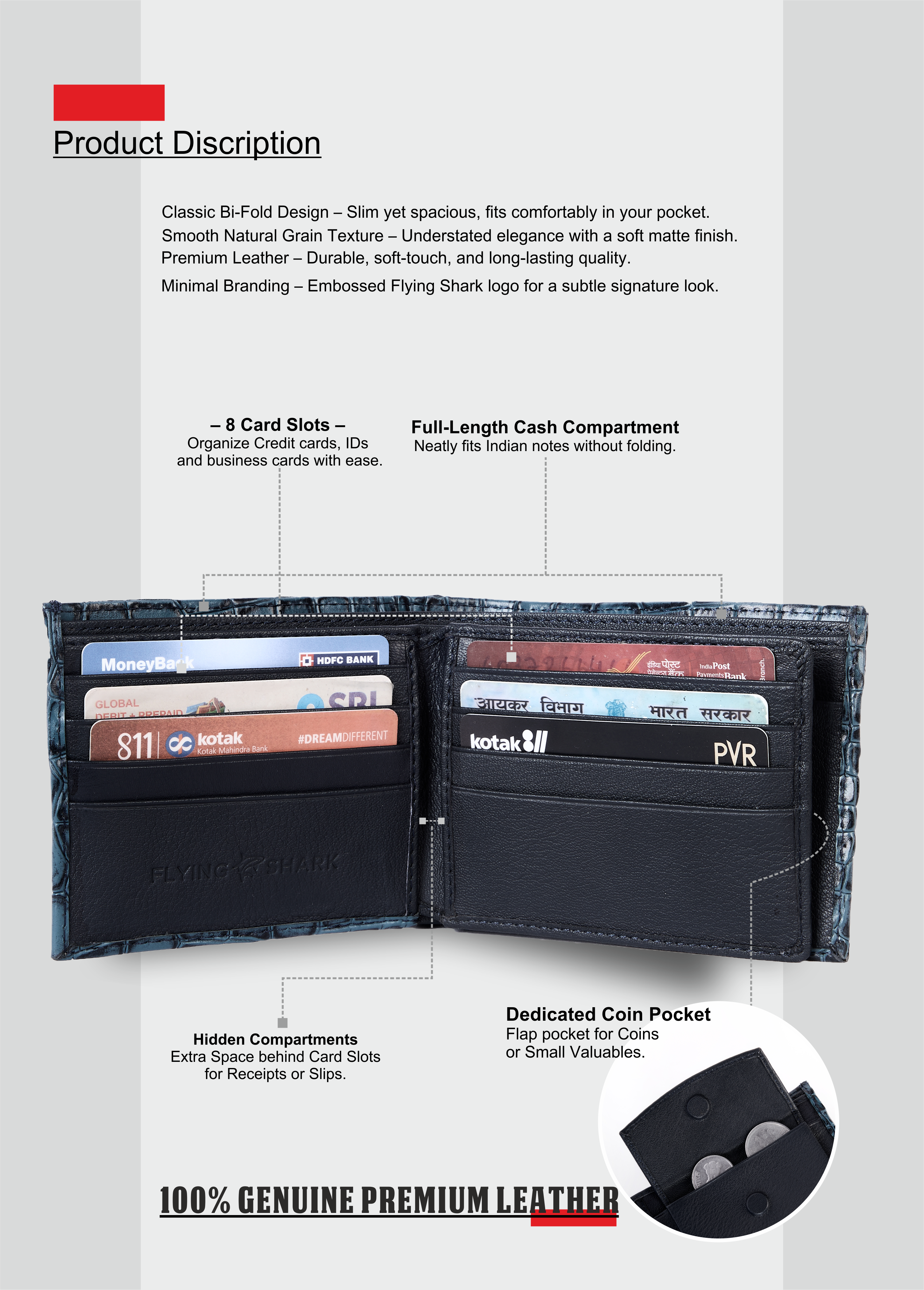 Flying Shark Black Leather Wallet – Elegance Meets Functionality
