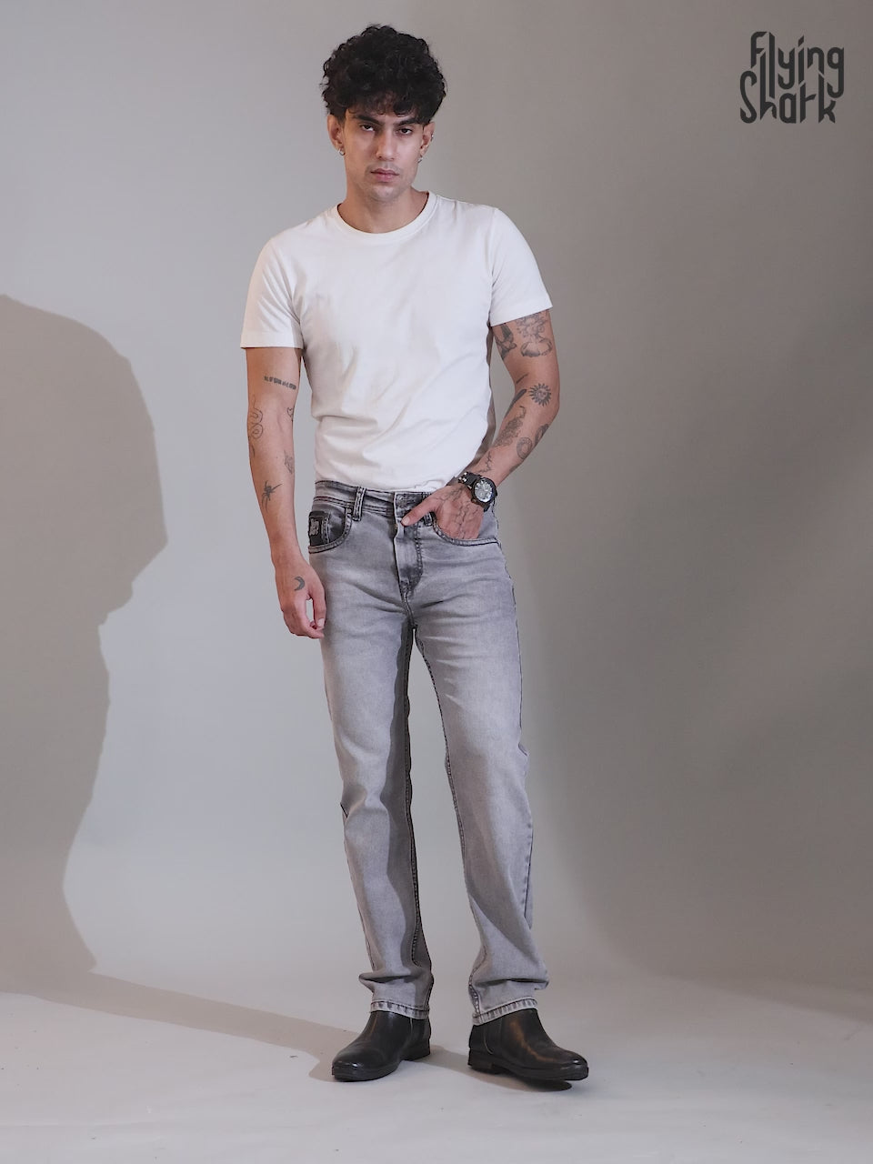 Men’s Saddle Stitch Grey Denim Jeans