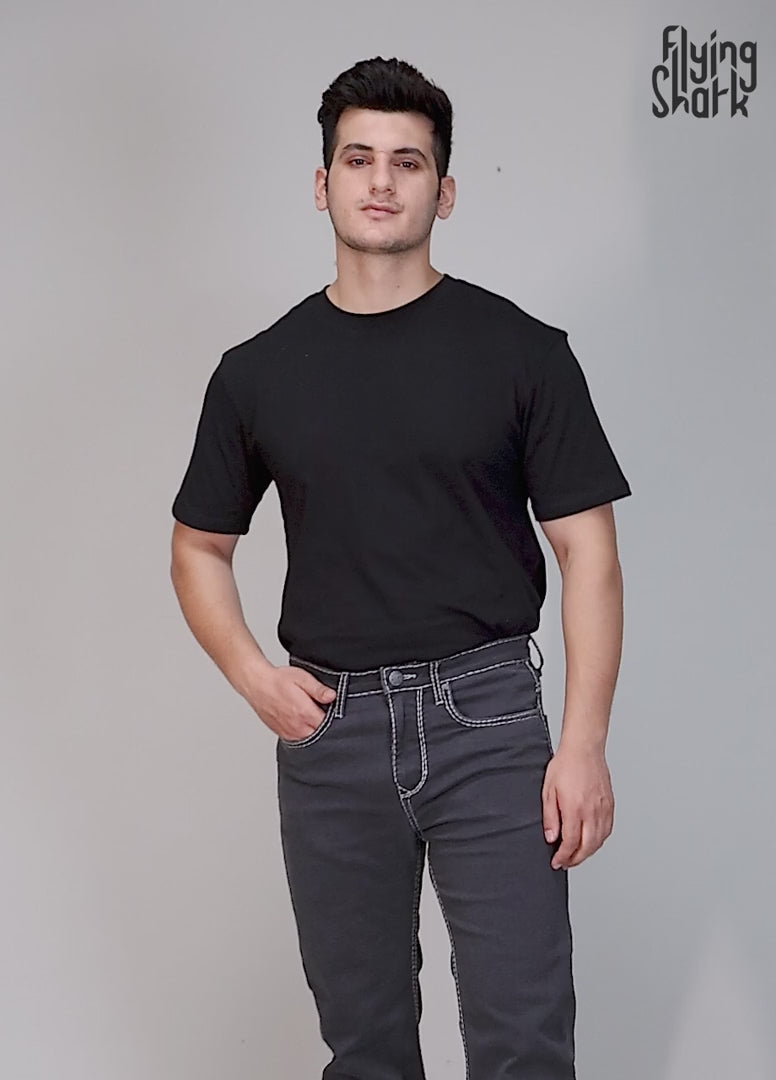 Men’s Saddle Stitch Straight Fit Jeans - Gunmetal Grey