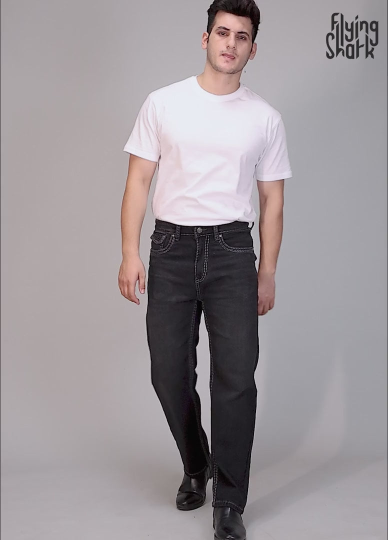 Men’s Washed Saddle Stitch Jeans - Grey Stitch