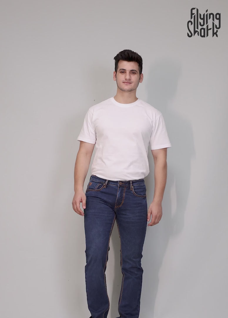 Premium Blue Denim Jeans Contrast Golden Stitching