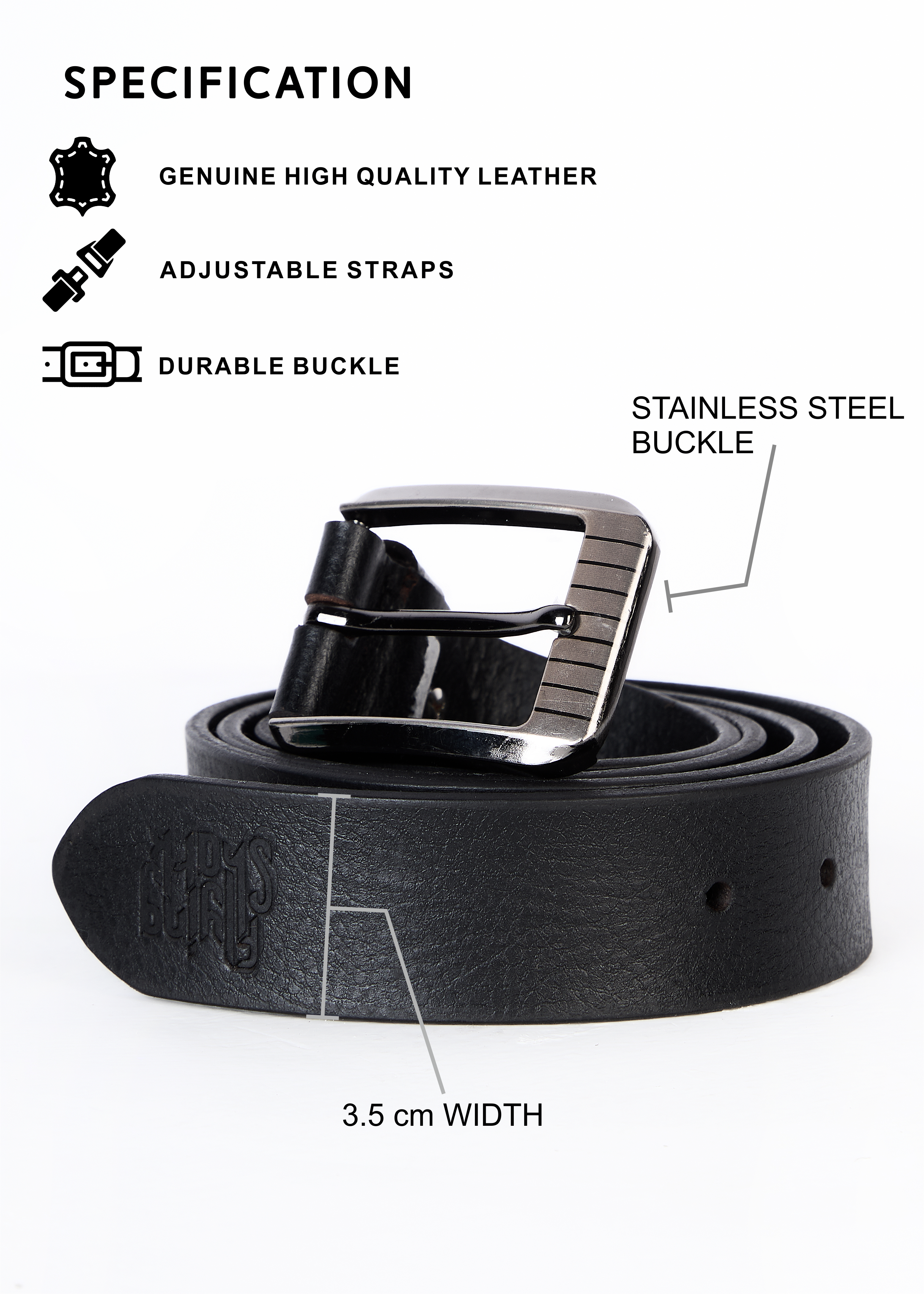 Flying Shark Men's Brown Leather Belt with Metal Buckle