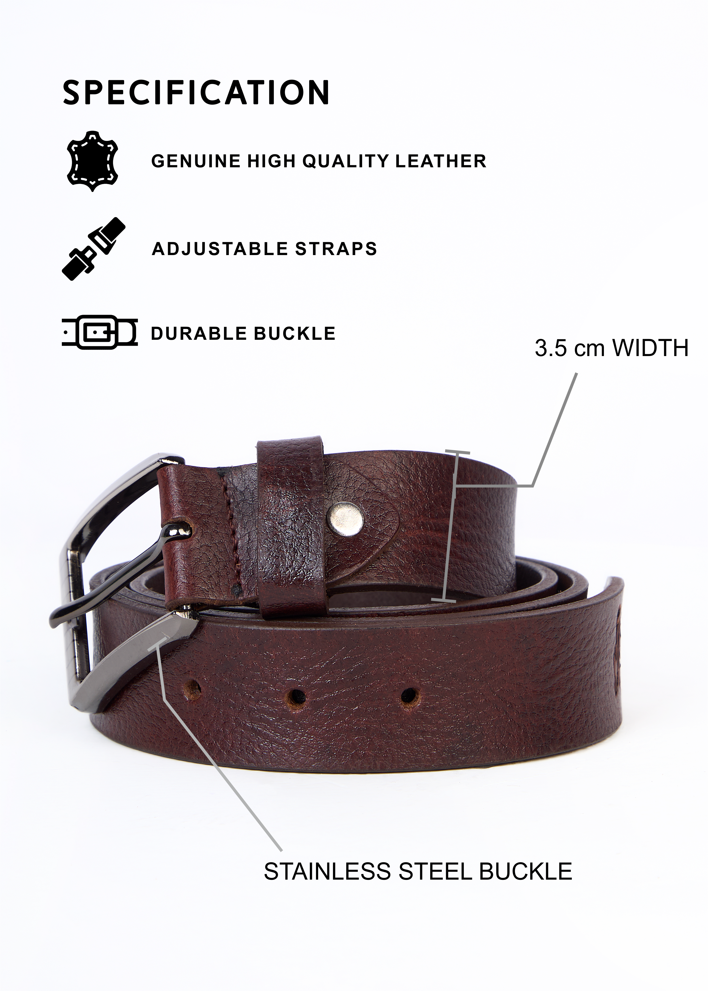 Flying Shark Men's Brown Leather Belt with Metal Buckle